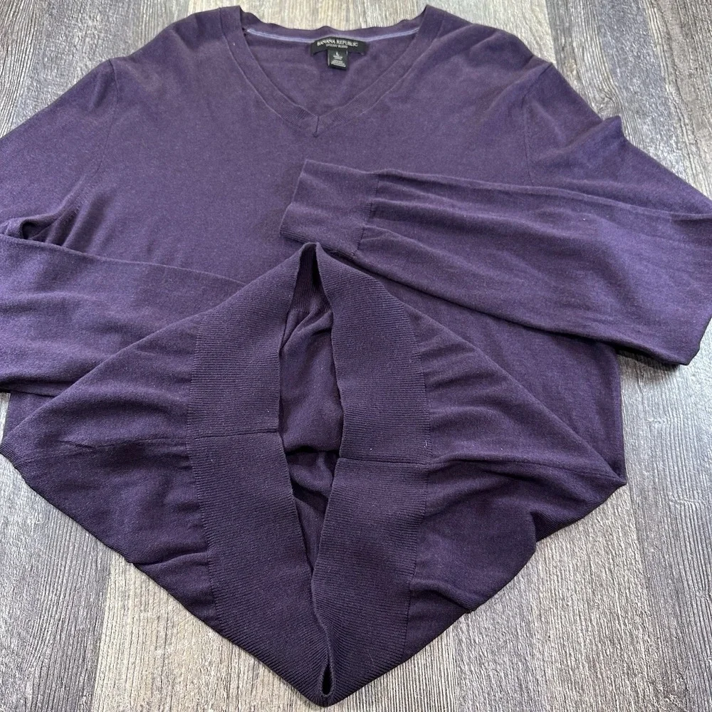 Banana Republic Silk Blend Long Sleeve V-Neck‎ Sweater Men's Size L Dark Purple